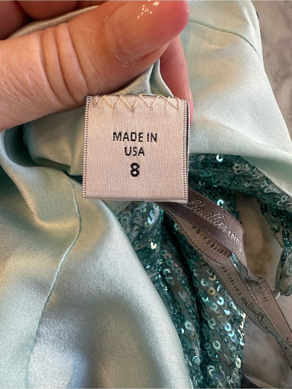 Monique Lhuillier Stunning Aqua Blue Sequin Ruched Midi Cocktail Gown - Picture 6 of 10